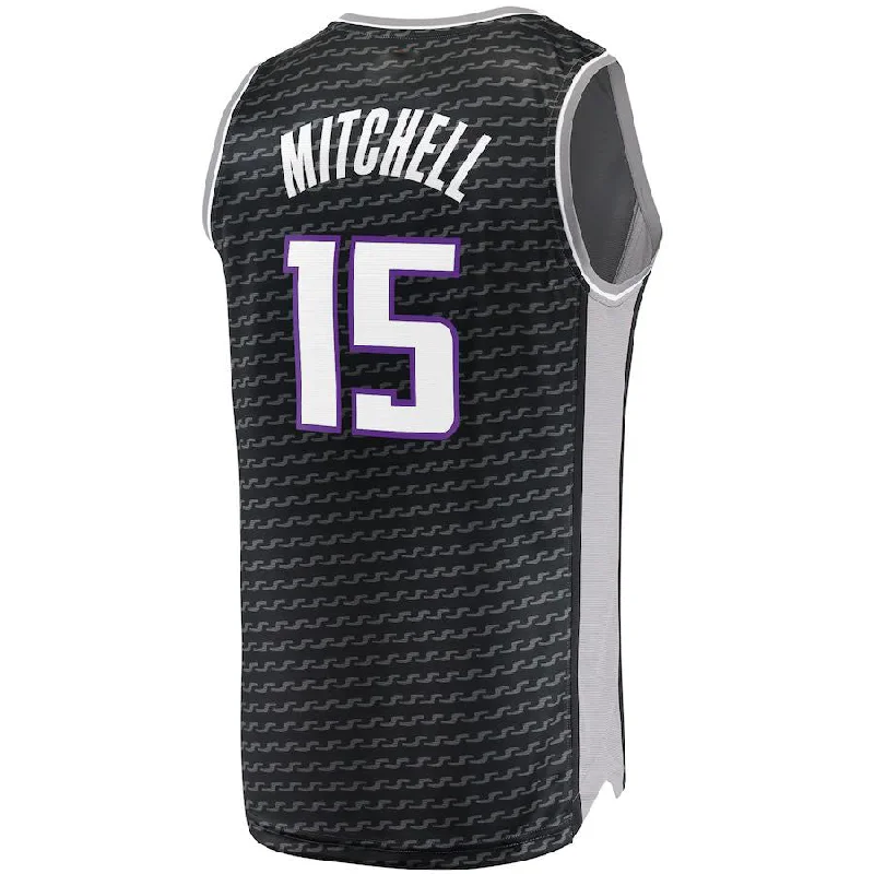 Basketball Jerseys with Elastic Cuffs for Snug Fit-S.Kings #15 Davion Mitchell  Fanatics Branded  Fast Break Replica Jersey Statement Edition Black Stitched American Basketball Jersey