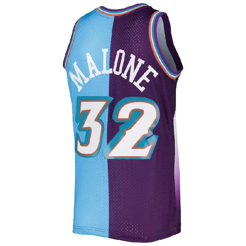 Youth Basketball Jerseys with Personalized Name and Number-U.Jazz #32 Karl Malone Mitchell & Ness Hardwood Classics 1996-97 Split Swingman Jersey PurpleTurquoise Stitched American Basketball Jersey