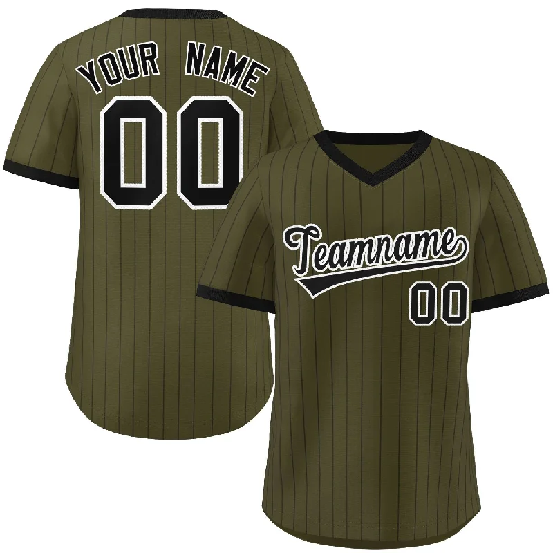 Baseball Jerseys with Mesh Back for Extra Cooling-Custom Olive Black Stripe Fashion Authentic Pullover Baseball Jersey