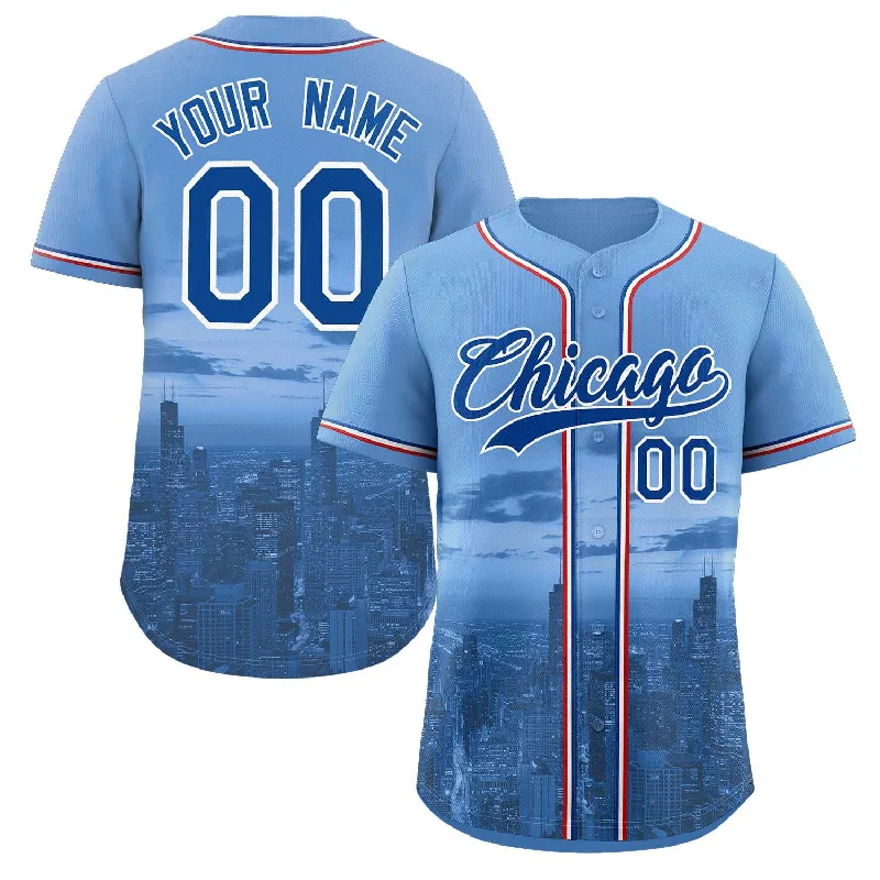 Baseball Jerseys with Soft Interior Lining for Comfort Against Skin-Custom Light Blue Royal-White Chicago City Connect Baseball Jersey