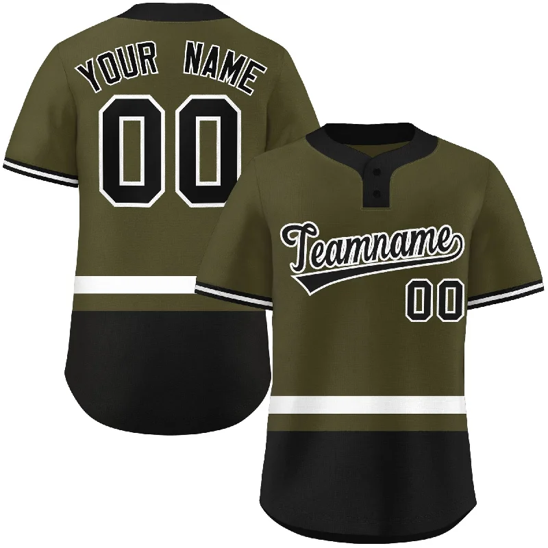 Baseball Jerseys with Quick-Dry Technology for Hot Weather Play-Custom Olive White-Black Color Block Personalized Authentic Two-Button Baseball Jersey