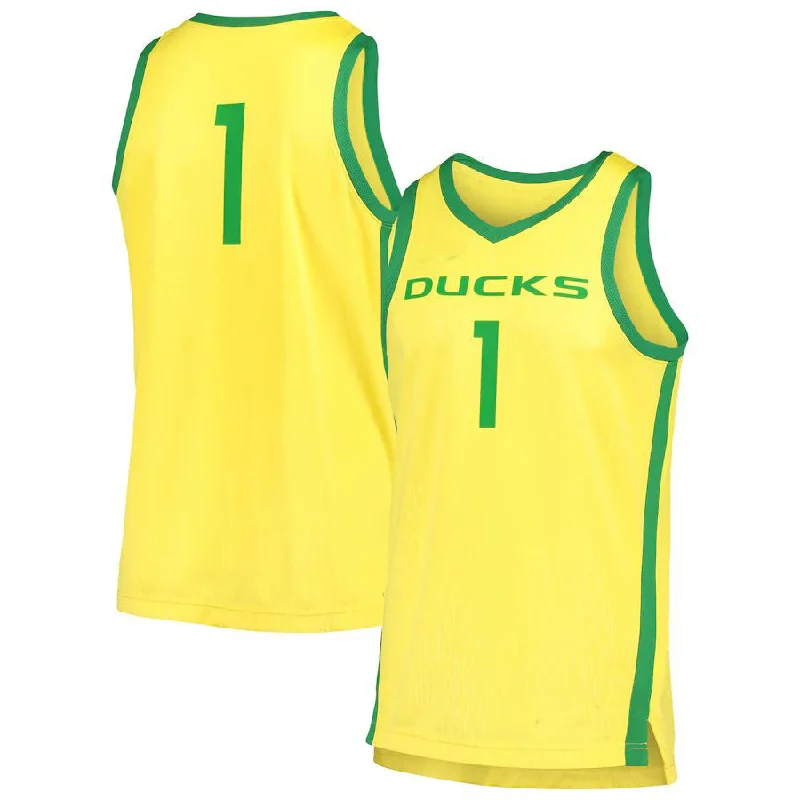 Basketball Jerseys with Non-Iron Fabric for Low Maintenance-#1 O.Ducks Replica Basketball Jersey Yellow Stitched American College Jerseys