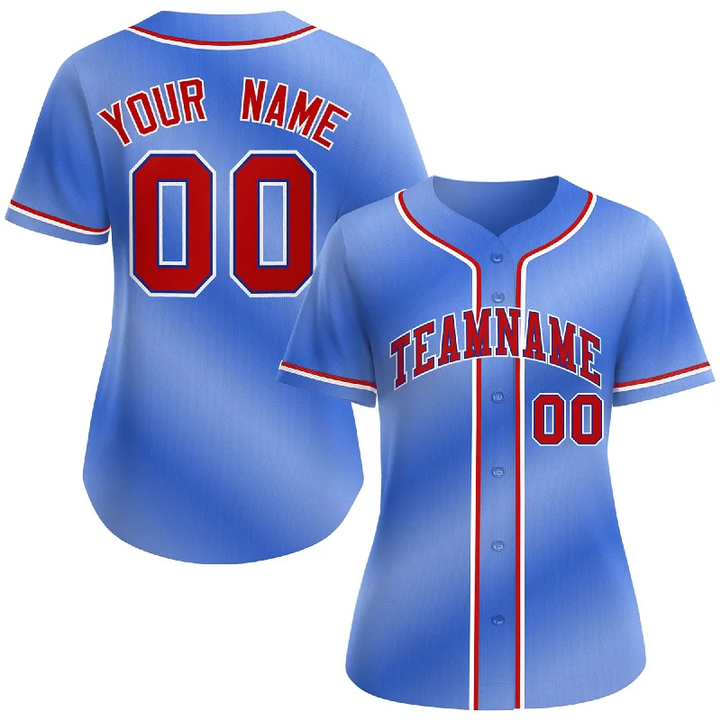 Baseball Jerseys with T-Shirt Style for Casual Look-Custom Light Blue Red-Royal Gradient Fashion Baseball Jersey For Women