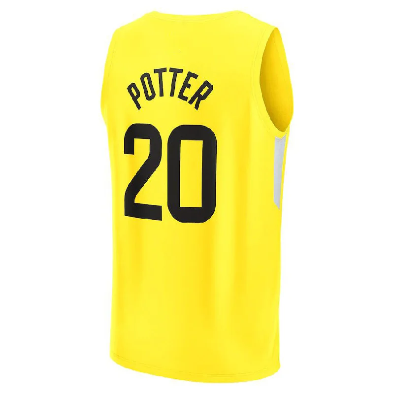 Basketball Jerseys with Quick-Release Zippers for Easy Removal-U.Jazz #20 Micah Potter Fanatics Branded 2022-23 Fast Break Replica Player Jersey Icon Edition Yellow Stitched American Basketball Jersey