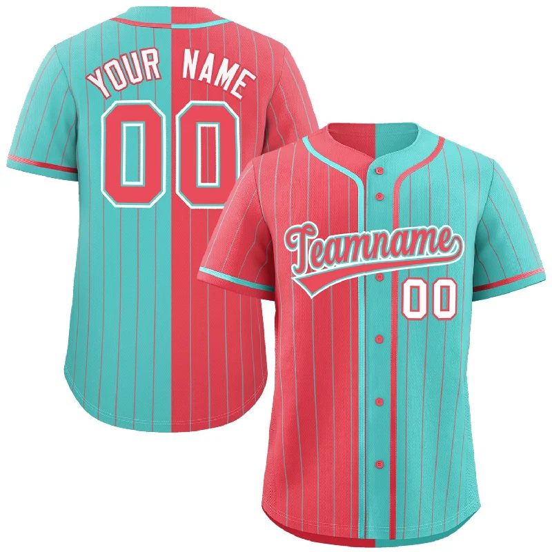 Baseball Jerseys with Side Panels for Stylish Look-Custom Light Red Aqua Two Tone Striped Fashion Authentic Baseball Jersey