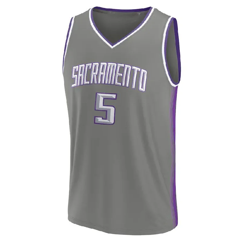 Basketball Jerseys with Contrast Collar for Stylish Touch-S.Kings #5 De'Aaron Fox Fanatics Branded Fastbreak Jersey City Edition Gray Stitched American Basketball Jersey