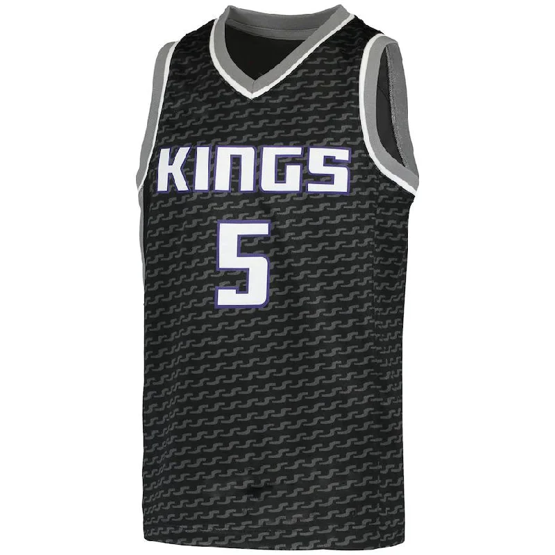 Basketball Jerseys with Lightweight Mesh Fabric for Breathability-S.Kings #5 De'Aaron Fox Jordan Brand  Swingman Player Jersey Statement Edition Black Statement Edition Stitched American Basketball Jersey