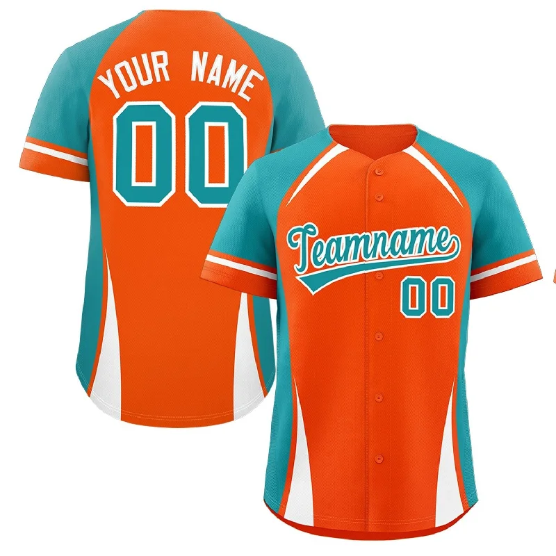 Baseball Jerseys with Multiple Pockets for Storage-Custom Orange Aqua-White Personalized Color Block Authentic Baseball Jersey