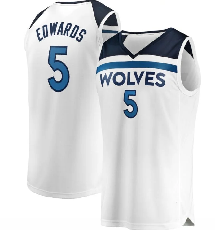 Basketball Jerseys with Full-Length Sleeves for Full Coverage-M.Timberwolves #5 Anthony Edwards Fast Break Replica Player Jersey - Association Edition - White American Basketball Jersey