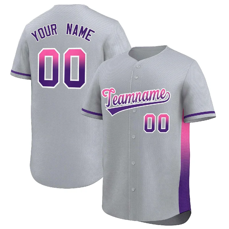 Custom Baseball Jerseys with Player Names and Numbers-Custom Light Gray Pink-Purple Personalized Gradient Font And Side Design Authentic Baseball Jersey