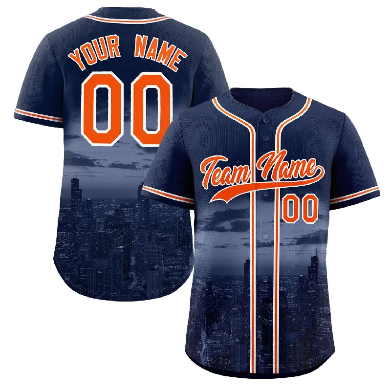 Custom Baseball Jerseys for Teams-Custom Navy Orange-White Chicago City Connect Baseball Jersey