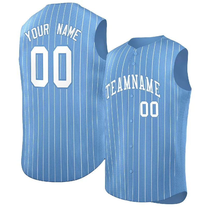 Baseball Jerseys with Tight-Fit Sleeves for Streamlined Look-Custom Light Blue White-Light Blue Sleeveless Stripe Fashion Baseball Jersey