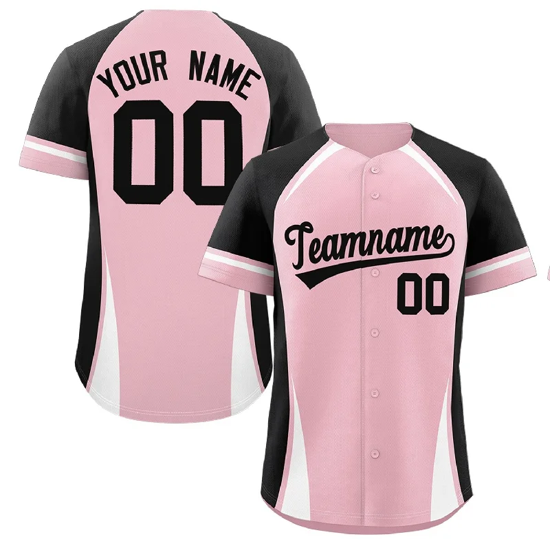 Baseball Jerseys with Tapered Cut for Modern Appeal-Custom Light Pink Black-White Personalized Color Block Authentic Baseball Jersey