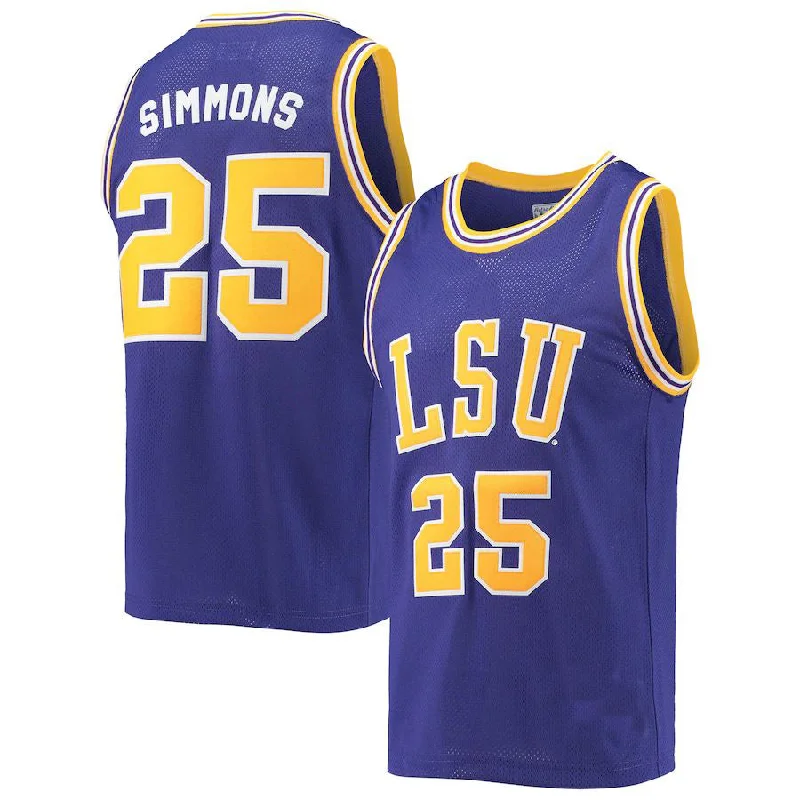 Basketball Jerseys with Extra Padding for Protection-L.Tigers #25 Ben Simmons Original Retro Brand Commemorative Classic Basketball Jersey Purple Stitched American College Jerseys