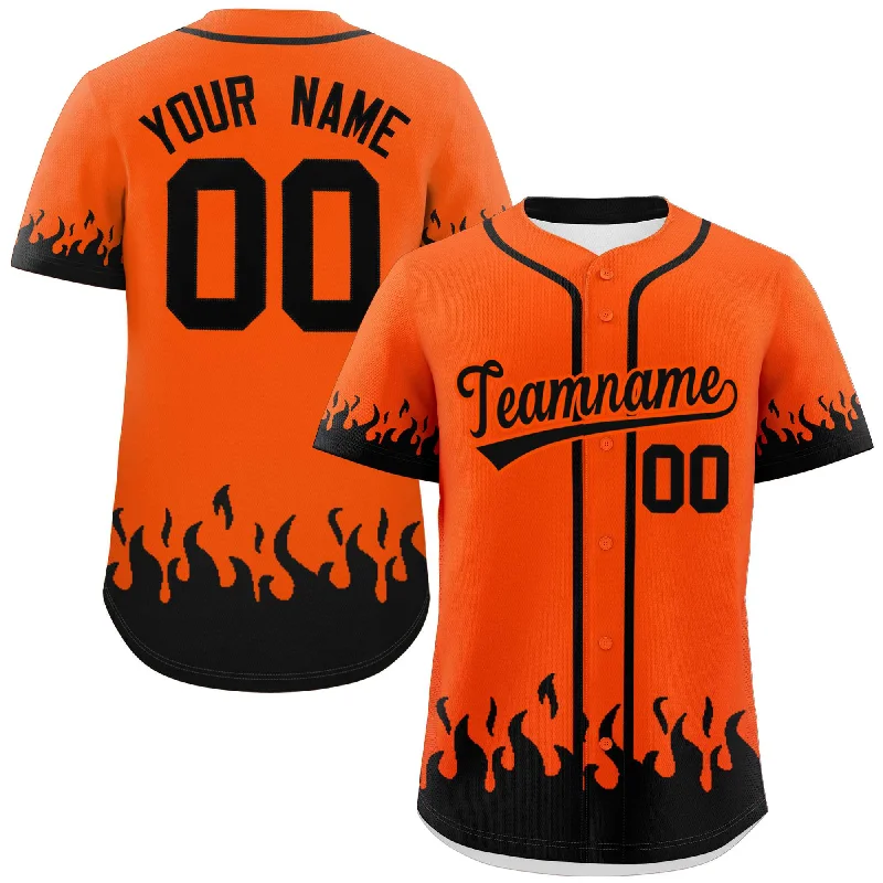 Baseball Jerseys with Customized Player Numbers for Personalization-Custom Orange Black Personalized Flame Graffiti Pattern Authentic Baseball Jersey