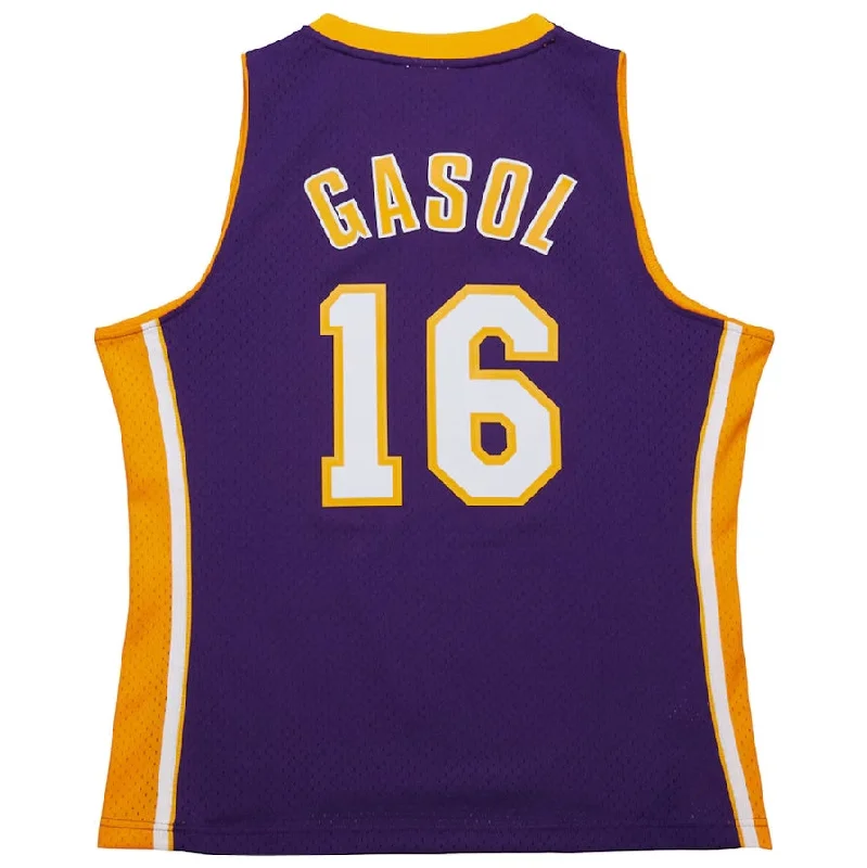 Basketball Jerseys with Vented Mesh Panels for Maximum Airflow-LA.Lakers #16 Pau Gasol Mitchell & Ness 2009-10 Hardwood Classics Swingman Jersey - Purple Stitched American Basketball Jersey