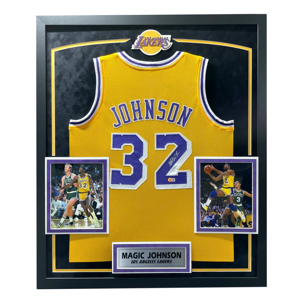 Basketball Jerseys with Customizable Sleeve Length for Different Looks-Magic Johnson Autographed Los Angeles Lakers Jersey Framed BAS Beckett Signed LA