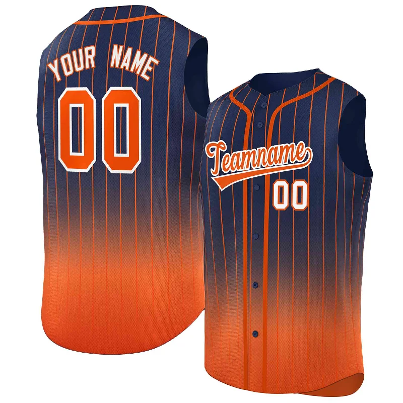 Baseball Jerseys with Heat-Transfer Numbers for Modern Appeal-Custom Navy Orange Gradient stripe Fashion Authentic Sleeveless Baseball Jersey