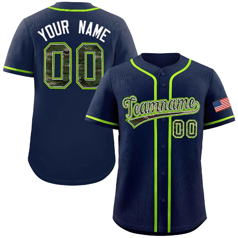 Baseball Jerseys with Full-Length Sleeves for Full Coverage-Custom Navy Personalized Camo Font Authentic Baseball Jersey