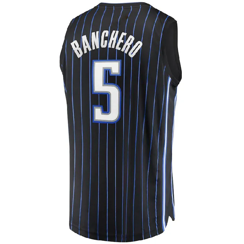 Basketball Jerseys with Elastic Cuffs for Snug Fit-O.Magic #5 Paolo Banchero Fanatics Branded 2022  Draft First Round Pick Fast Break Replica Player Jersey Icon Edition Black Stitched American Basketball Jersey