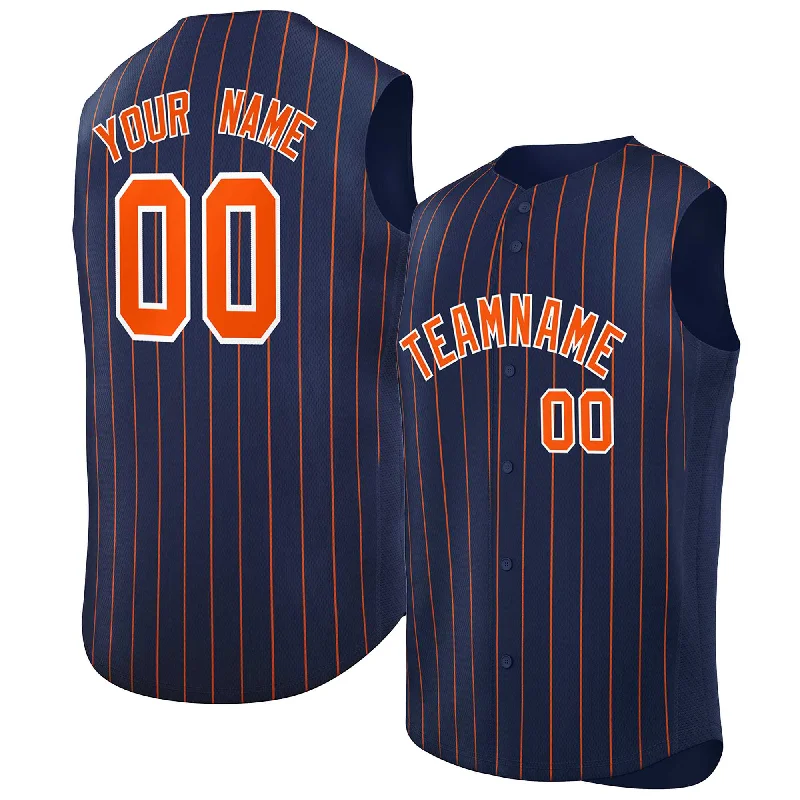 Baseball Jerseys with Vintage Style for Old-School Look-Custom Navy Orange-White Sleeveless Stripe Fashion Baseball Jersey