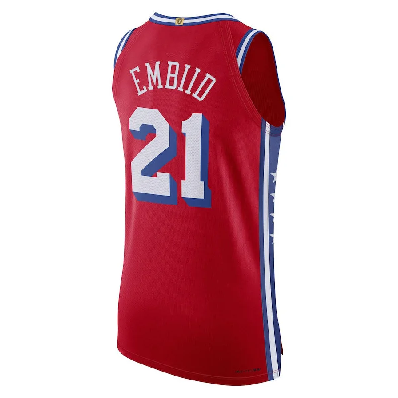 Basketball Jerseys with Tapered Sleeves for Stylish Fit-PH.76ers #21 Joel Embiid Jordan Brand 2022-23 Authentic Jersey Statement Edition  Red Stitched American Basketball Jersey