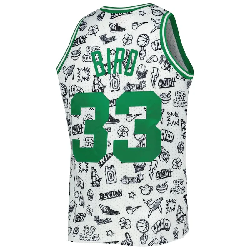 Basketball Jerseys with Stretch-Fit Design for Flexible Play-B.Celtics #33 Larry Bird Mitchell & Ness 1985-86 Hardwood Classics Doodle Swingman Jersey White Stitched American Basketball Jersey