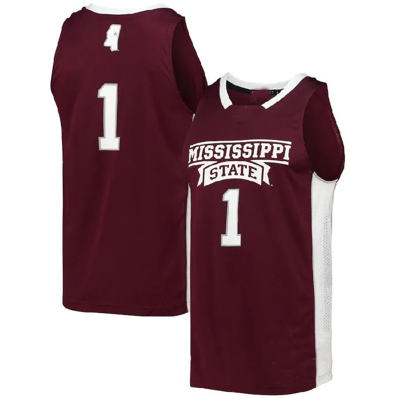 Basketball Jerseys with Vented Mesh Panels for Maximum Airflow-#1 M.State Bulldogs Team Swingman Basketball Jersey Maroon Stitched American College Jerseys