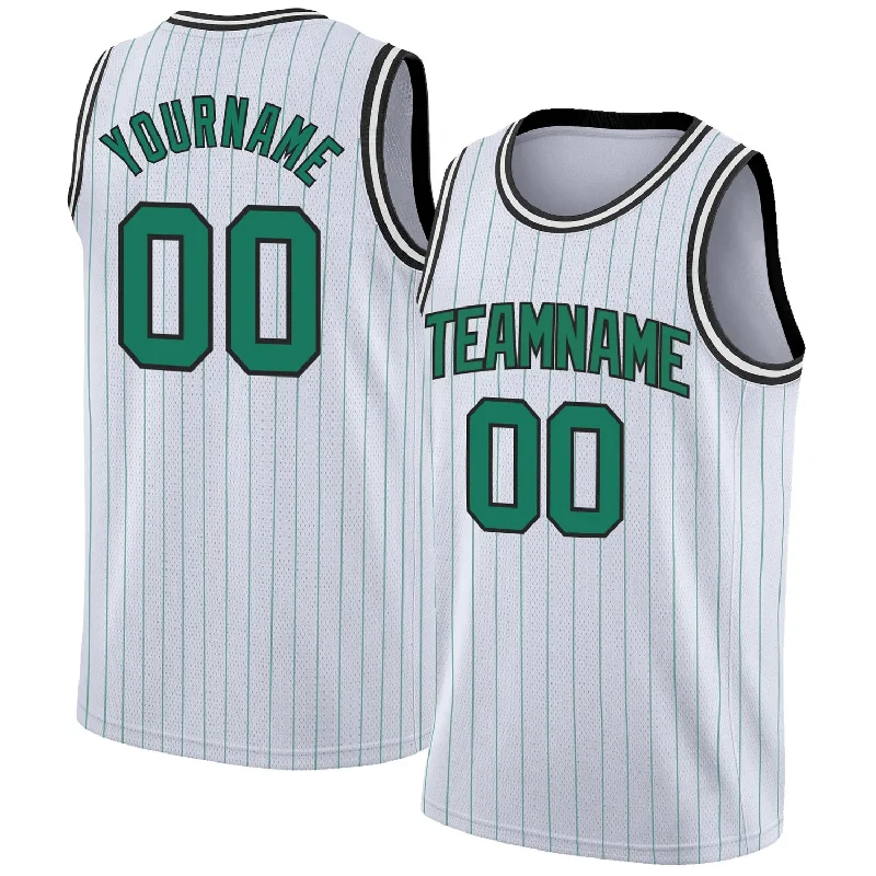 Basketball Jerseys with Side Panels for Stylish Look-Custom White Kelly Green Pinstripe Kelly Green-Black Authentic Basketball Jersey