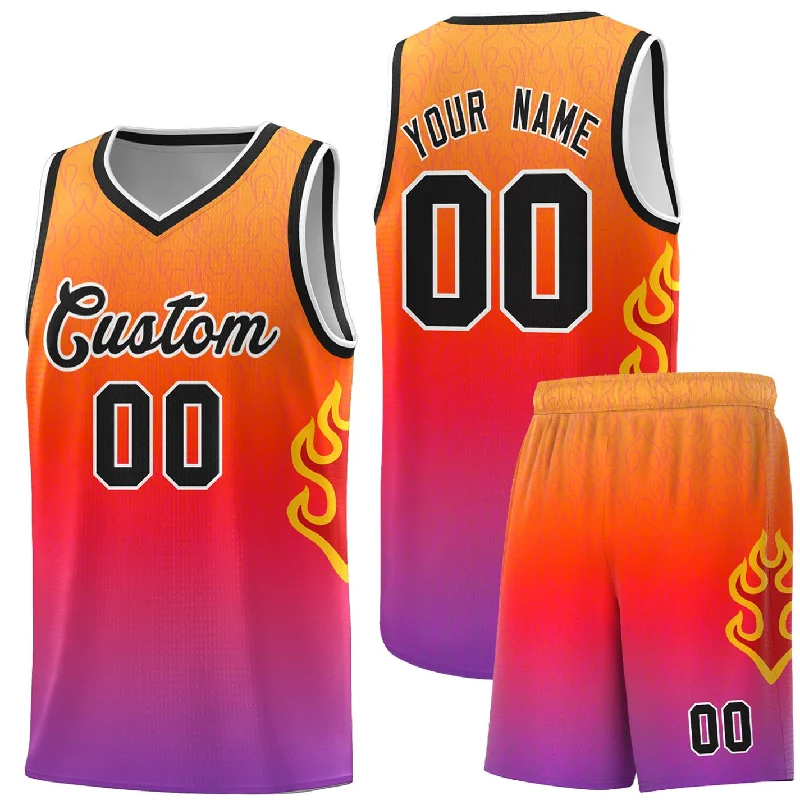 Basketball Jerseys with Double-Stitched Seams for Durability-Custom Orange Red-Black Flame Gradient Fashion Sports Uniform Basketball Jersey