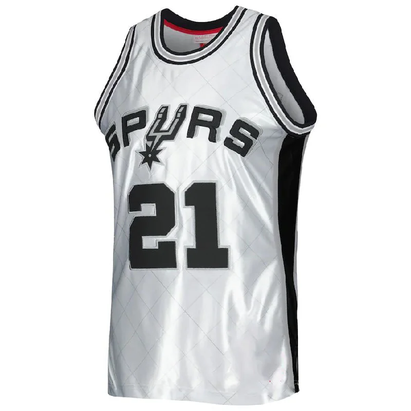 Classic Basketball Jerseys with Traditional Design-S.Antonio Spurs #21 Tim Duncan Mitchell & Ness 1998-99 Hardwood Classics 75th Anniversary Swingman Jersey Platinum Stitched American Basketball Jersey