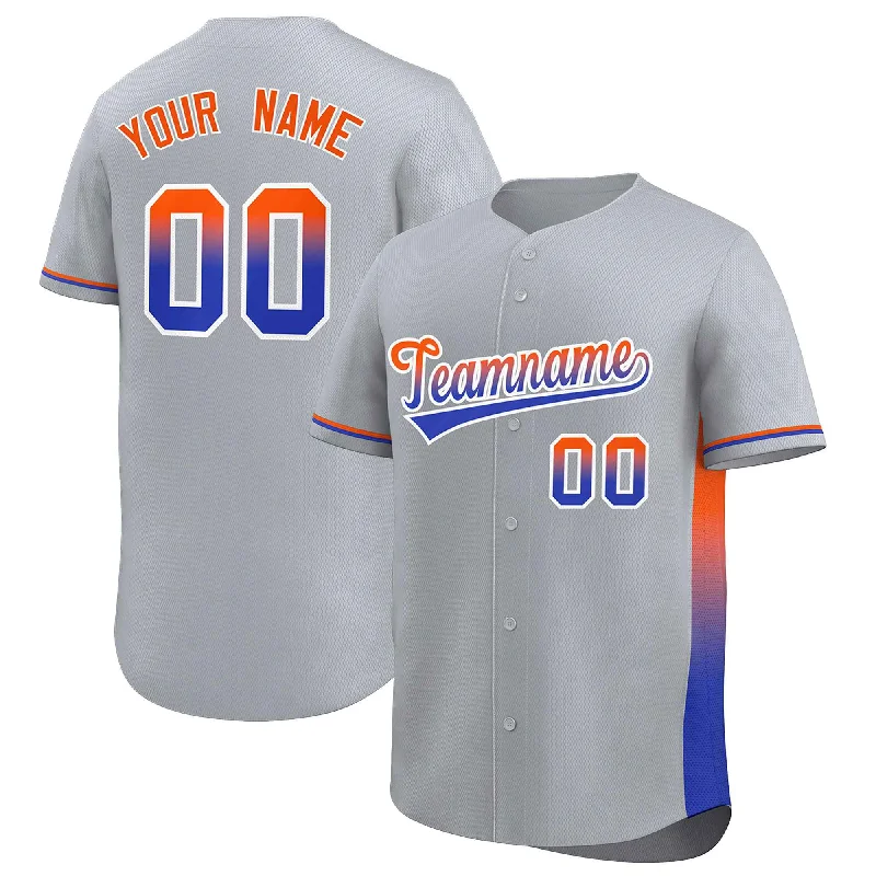 Baseball Jerseys with Modern Cut for Comfortable Fit-Custom Light Gray Orange-Royal Personalized Gradient Font And Side Design Authentic Baseball Jersey