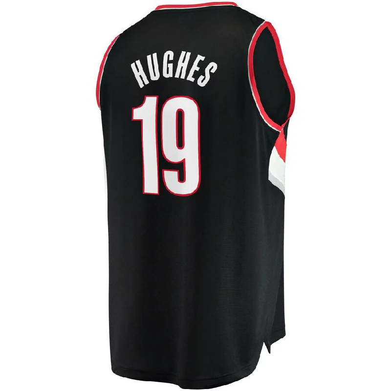 Basketball Jerseys with Ribbed Collar for Secure Fit-P.Trail Blazers #19 Elijah Hughes Fanatics Branded 2021-22 Fast Break Replica Jersey  Icon Edition Black Stitched American Basketball Jersey