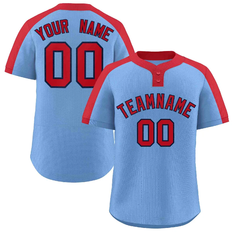 Baseball Jerseys with Reinforced Elbows for Extra Durability-Custom Light Blue Red-Navy Classic Style Authentic Two-Button Baseball Jersey