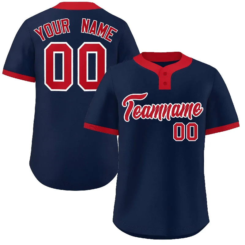 Baseball Jerseys with High-Performance Fabrics for Serious Athletes-Custom Navy Red Classic Style Authentic Two-Button Baseball Jersey