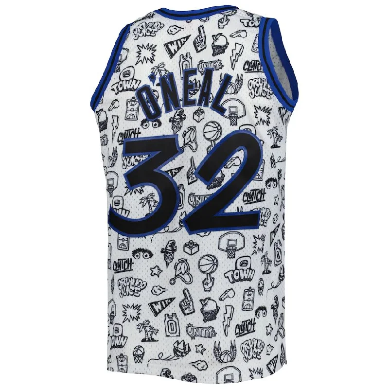 Basketball Jerseys with Non-Iron Fabric for Low Maintenance-O.Magic #32 Shaquille O'Neal Mitchell & Ness 1994-95 Hardwood Classics Doodle Swingman Jersey White Stitched American Basketball Jersey