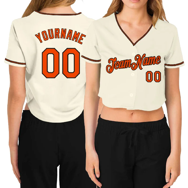 Baseball Jerseys with Custom Logo Printing for Unique Identity-Custom Women's Cream Orange-Black V-Neck Cropped Baseball Jersey