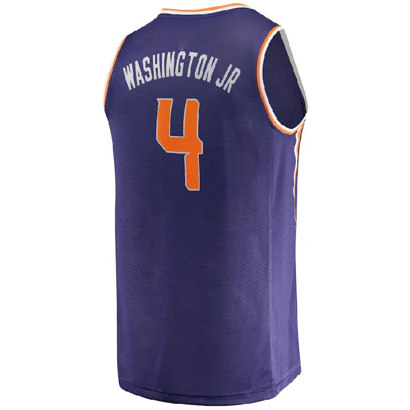 Basketball Jerseys with Elastic Cuffs for Snug Fit-P.Suns #4 Duane Washington Jr. Fanatics Branded 2022-23 Fast Break Replica Player Jersey Icon  Purple Stitched American Basketball Jersey