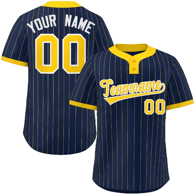 Baseball Jerseys with Sublimated Design for Unique Patterns-Custom Navy Gold Stripe Fashion Authentic Two-Button Baseball Jersey