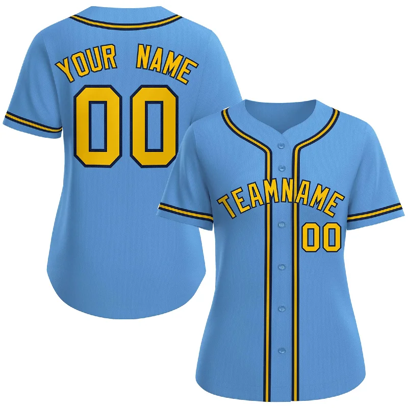 Baseball Jerseys with Contrast Collar for Stylish Touch-Custom Light Blue Gold-Navy Classic Style Baseball Jersey For Women