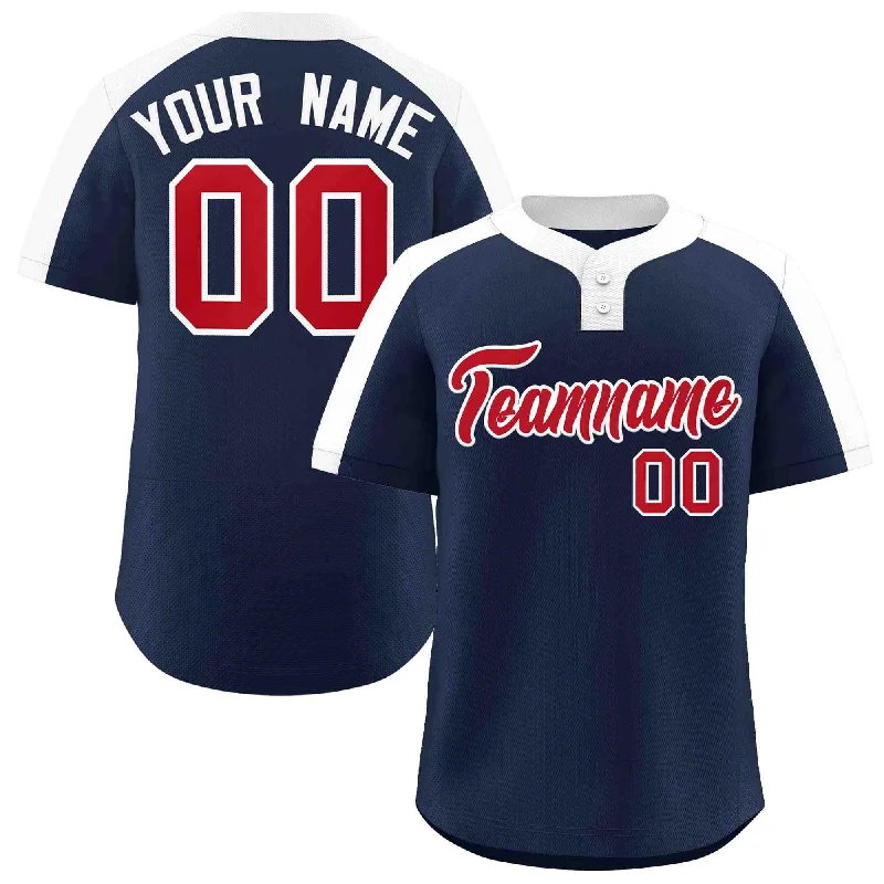 Baseball Jerseys with V-Neck Design for Classic Fit-Custom Navy Red-White Classic Style Authentic Two-Button Baseball Jersey