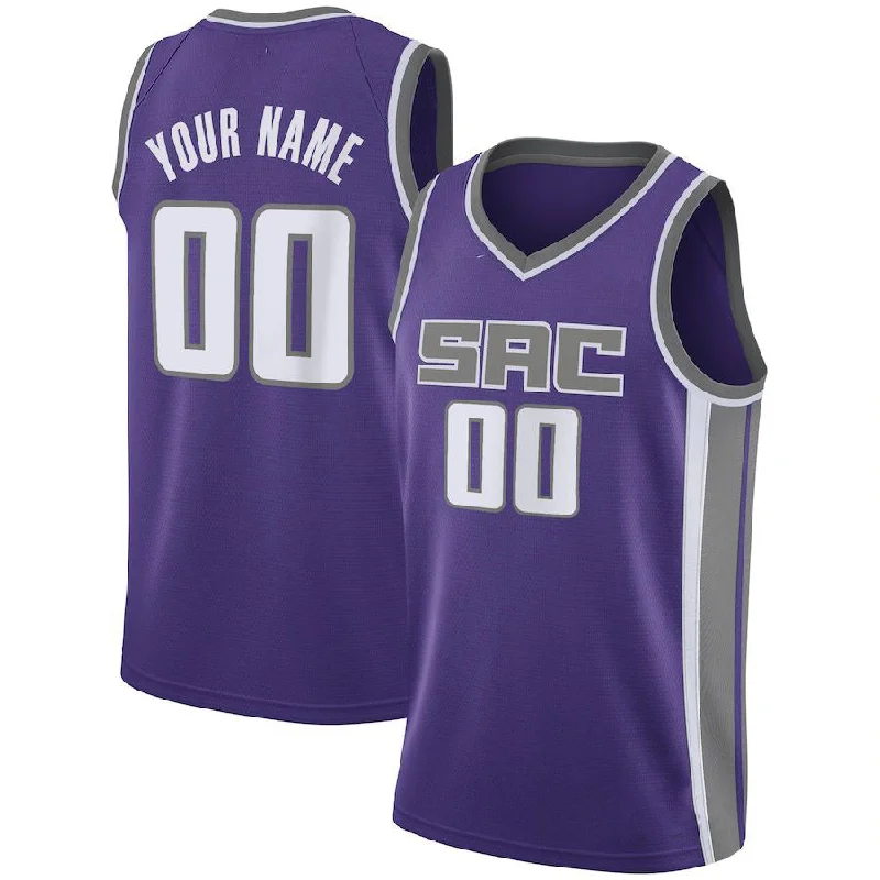 Basketball Jerseys with Slim Fit for Modern Look-Custom S.Kings Swingman  Jersey Purple  Icon Edition Stitched Basketball Jersey