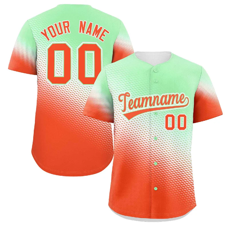 Baseball Jerseys with Multiple Pockets for Storage-Custom Light Green Orange Tiny Spot Gradient Fashion Authentic Baseball Jersey