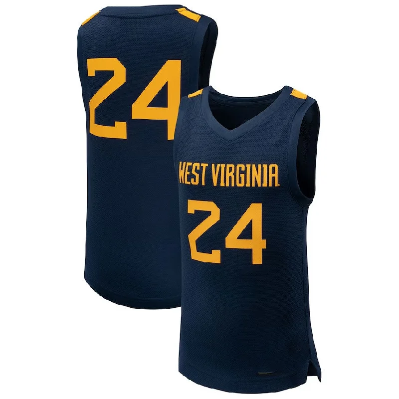 Basketball Jerseys with Comfortable, Moisture-Wicking Lining-#24 W.Virginia Mountaineers Team Replica Basketball Jersey - Navy American College Jerseys