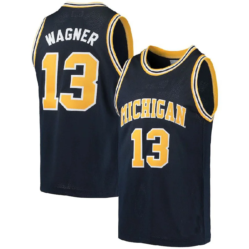 Basketball Jerseys with Full Button Front for Classic Look-M.Wolverines #13 Moritz Wagner Original Retro Brand Alumni Basketball Jersey Navy Stitched American College Jerseys