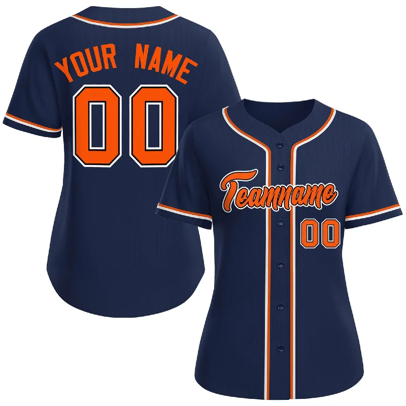 Baseball Jerseys with Quick-Release Zippers for Easy Removal-Custom Navy Orange-Black Classic Style Baseball Jersey For Women