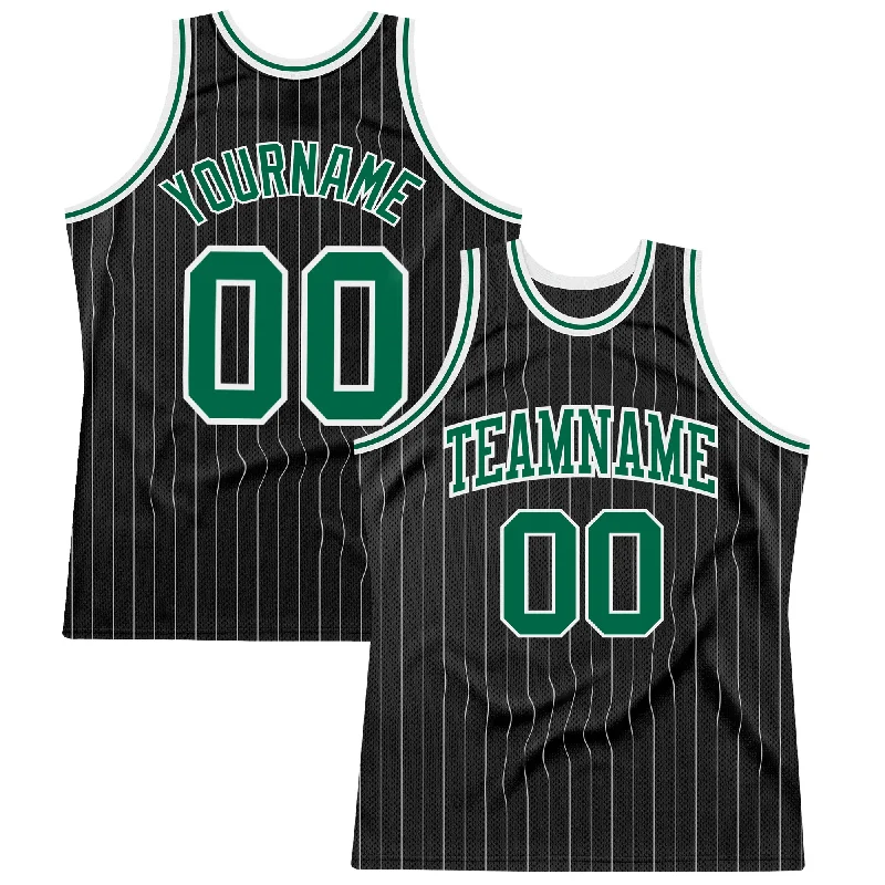 Classic Basketball Jerseys with Traditional Design-Custom Black White Pinstripe Kelly Green-White Authentic Basketball Jersey