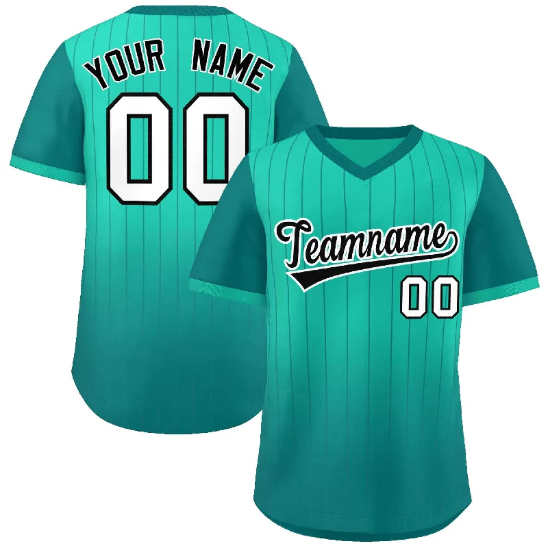 Baseball Jerseys with Soft and Stretchable Fabric for All-Day Comfort-Custom Light Green Aqua-White Gradient Fashion Authentic Pullover Pinstripe Baseball Jersey