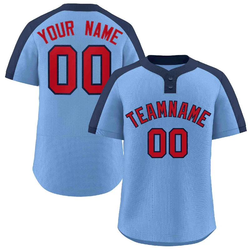 Baseball Jerseys with Full-Length Sleeves for Full Coverage-Custom Light Blue Red-Navy Classic Style Authentic Two-Button Baseball Jersey