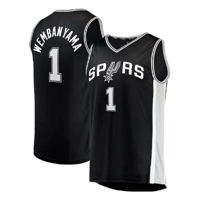 Basketball Jerseys with Soft Polyester Blend for Lightweight Feel-S.Antonio Spurs #1 Victor Wembanyama Fanatics Branded 2023 Draft First Round Pick Fast Break Replica Jersey - Icon Edition - Black Stitched American Basketball Jersey